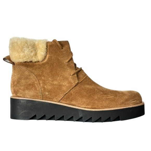 NEW EILEEN FISHER Kenille Sport Suede Lace-Up Wedge Bootie in Syrup Size 8.5